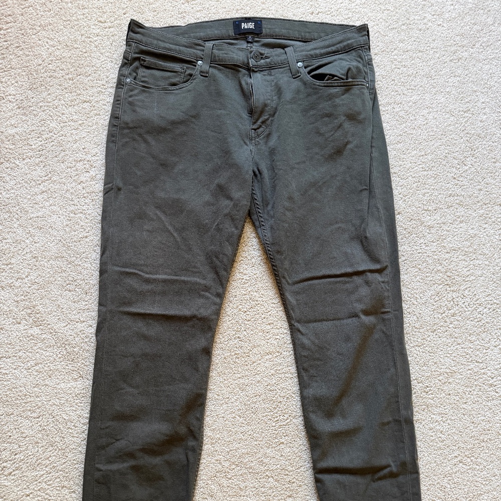 Paige Men’s Slim Straight Jeans – Olive Green (33x32)